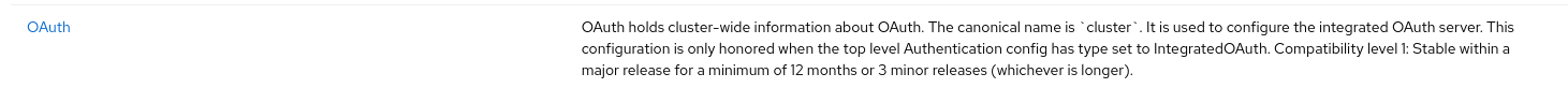 OAuth configuration in Cluster settings